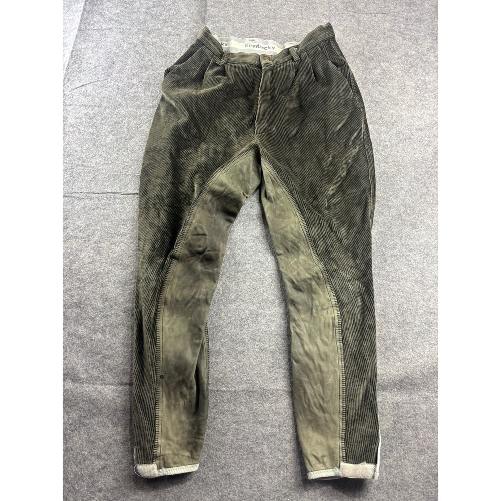 Vintage Kentucky Corduroy Riding Breeches Olive Green Full Seat Equestrian 28